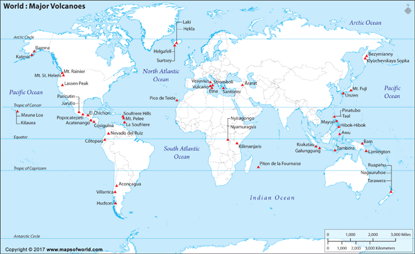 World Volcanoes Wall Map