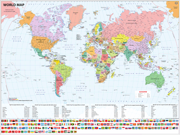 World with Flags Wall Map