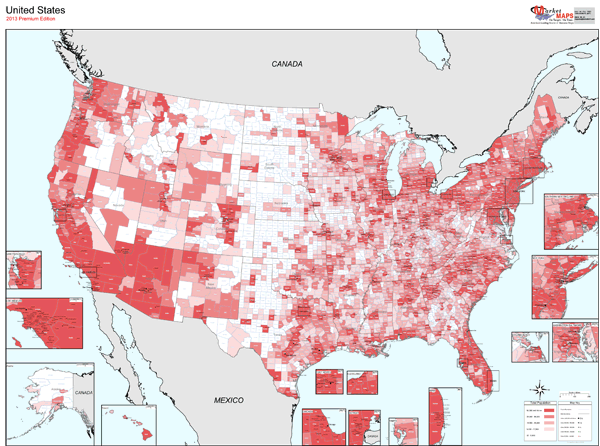 USA Population Demographic Wall Map