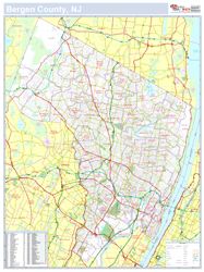 Bergen, NJ County Wall Map New York Style 2024