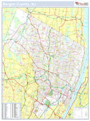 Bergen, NJ County Wall Map New York Style 2025