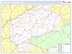 Delaware, NY County Wall Map New York Style 2024