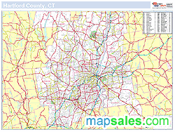 Hartford, CT County Wall Map New York Style 2025