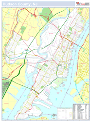 Hudson, NJ County Wall Map New York Style 2023