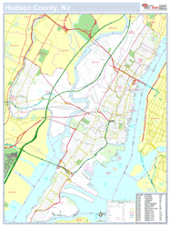 Hudson, NJ County Wall Map New York Style 2024