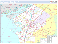 Jefferson, NY County Wall Map New York Style 2023