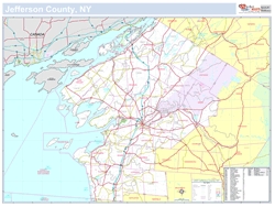 Jefferson, NY County Wall Map New York Style 2024