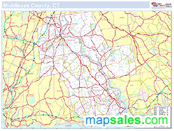 Middlesex, CT County Wall Map New York Style 2024