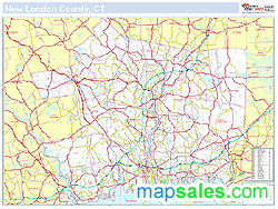 New London, CT County Wall Map New York Style 2025