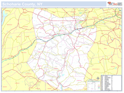 Schoharie, NY County Wall Map New York Style 2024