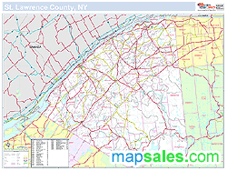 St. Lawrence, NY County Wall Map New York Style 2024