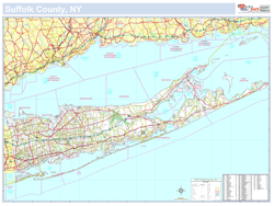 Suffolk, NY County Wall Map New York Style 2024