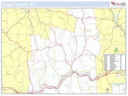 Tioga, NY County Wall Map New York Style 2023