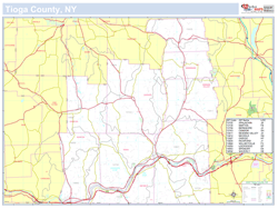 Tioga, NY County Wall Map New York Style 2024