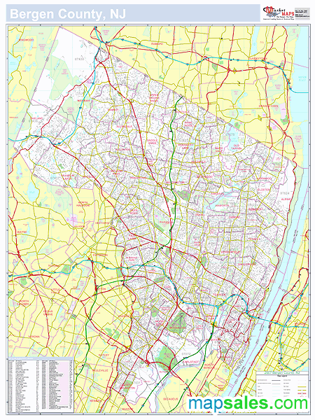 Bergen, NJ County Wall Map