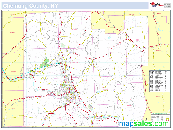 Chemung, NY County Wall Map