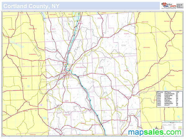 Cortland, NY County Wall Map