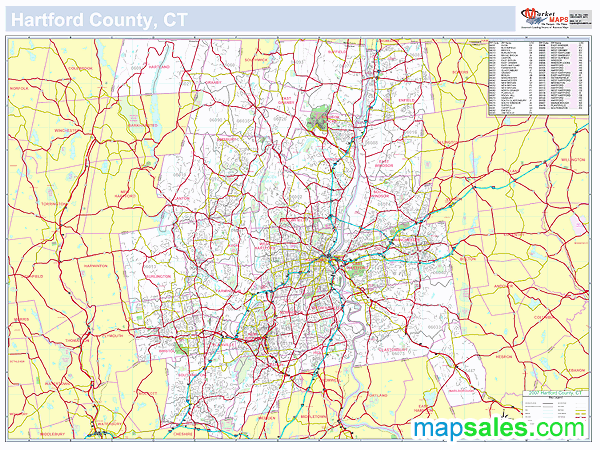 Hartford, CT County Wall Map