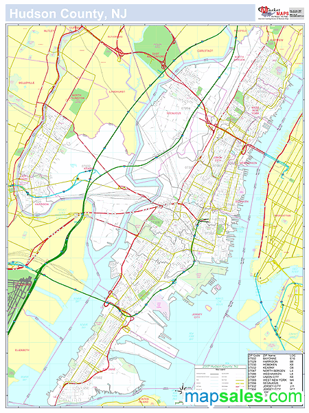Hudson, NJ County Wall Map