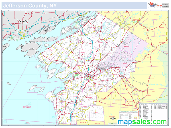 Jefferson, NY County Wall Map