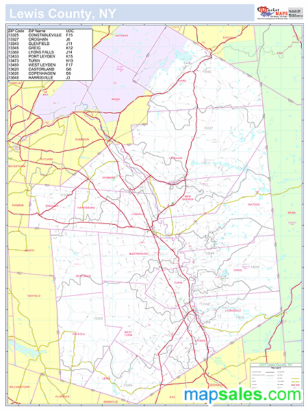 Lewis, NY County Wall Map