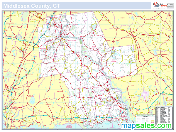 Middlesex, CT County Wall Map