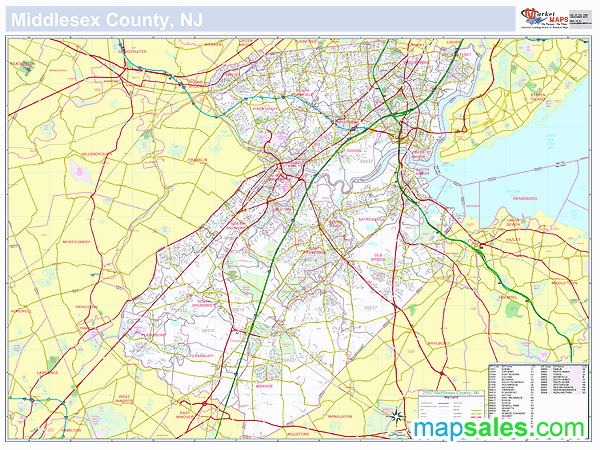 Middlesex, NJ County Wall Map