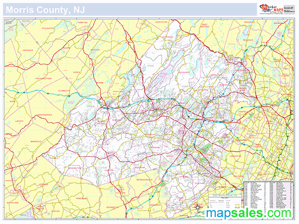 Morris County, NJ Wall Map | canoeracing.org.uk