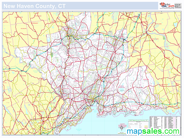 New Haven, CT County Wall Map