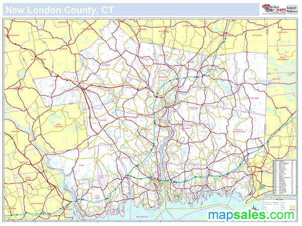 New London, CT County Wall Map