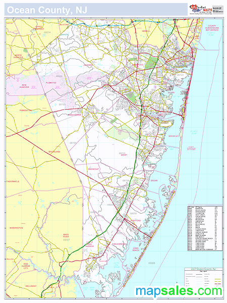 Ocean, NJ County Wall Map