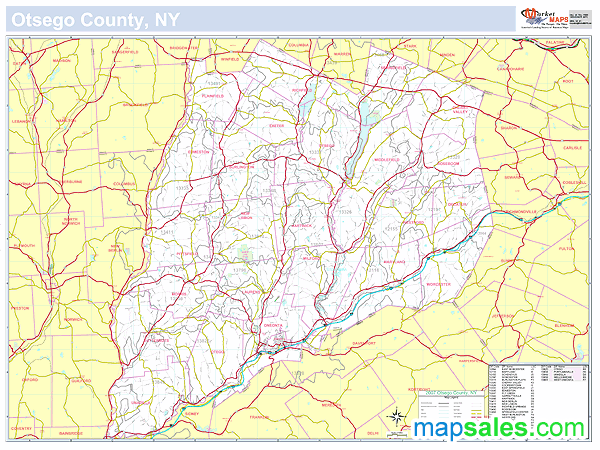Otsego, NY County Wall Map