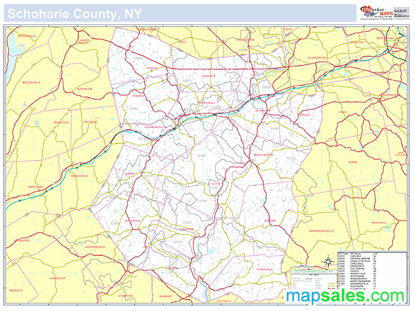 Schoharie, NY County Wall Map