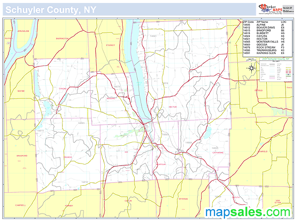 Schuyler, NY County Wall Map