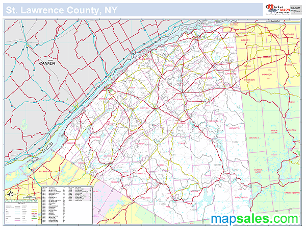 St. Lawrence, NY County Wall Map