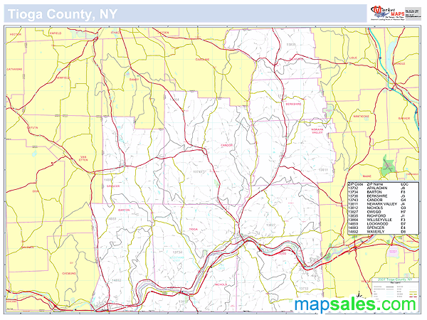 Tioga, NY County Wall Map