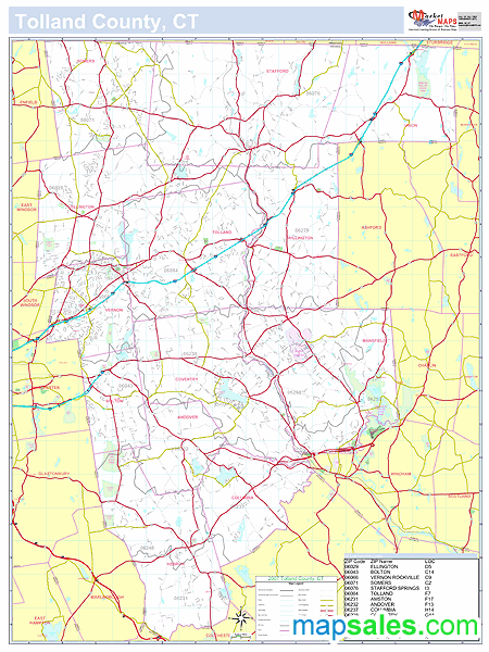 Tolland, CT County Wall Map