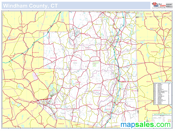 Windham, CT County Wall Map
