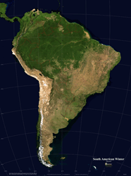 South American Winter Physical Wall Map