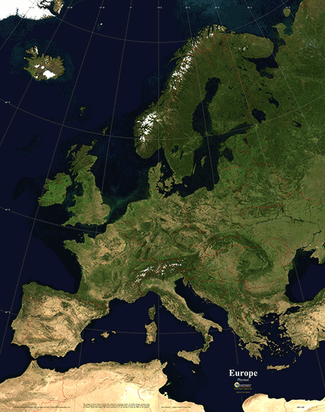 Europe Physical Wall Map