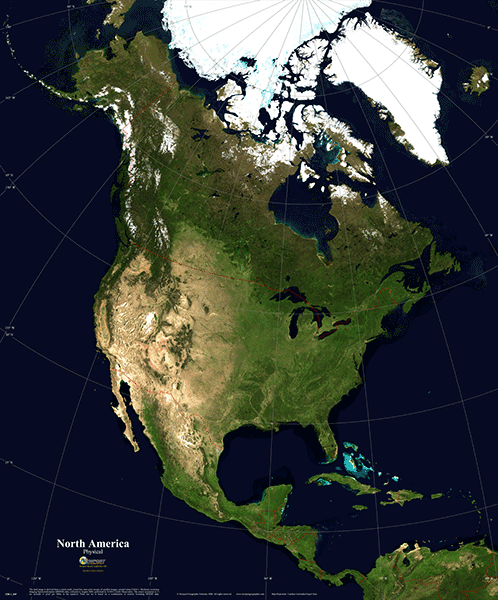 North America Physical Wall Map