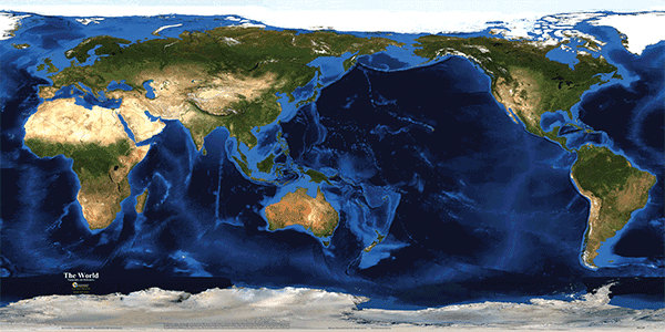 World Topography and Bathymetry Wall Map - Pacific Rim