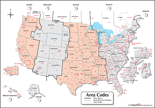 USA Area Code / Time Zone Wall Map