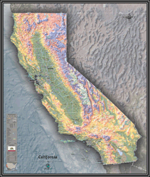 California Physical Wall Map