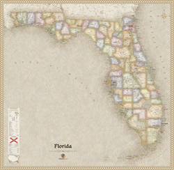 Florida Antique Wall Map