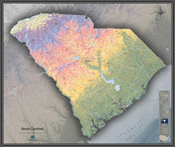 South Carolina Physical Wall Map