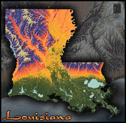 Louisiana Topo Wall Map