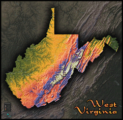 West Virginia Topo Wall Map