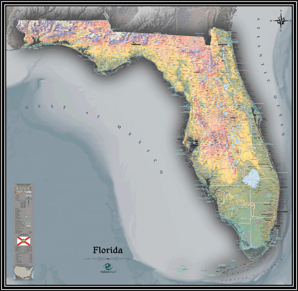 Florida Physical Wall Map