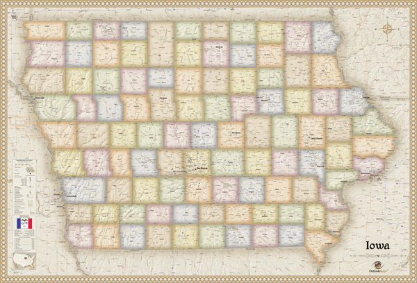 Iowa Antique Wall Map